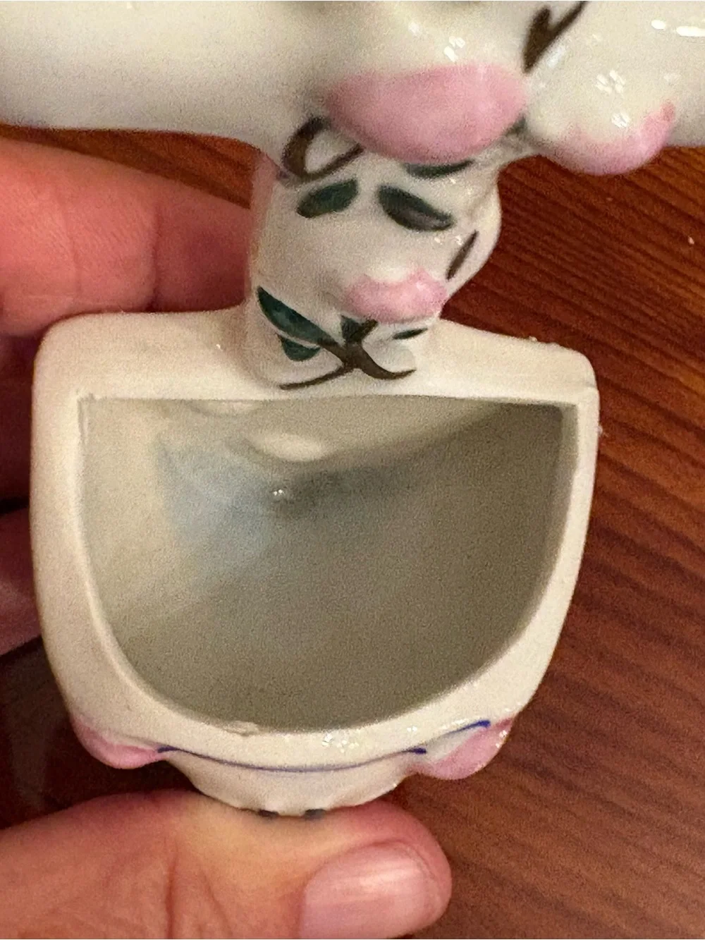 Holy Water Stoup Small Ceramic Cross Wall Pocket with ‘JHS’ Pink Floral Accents.